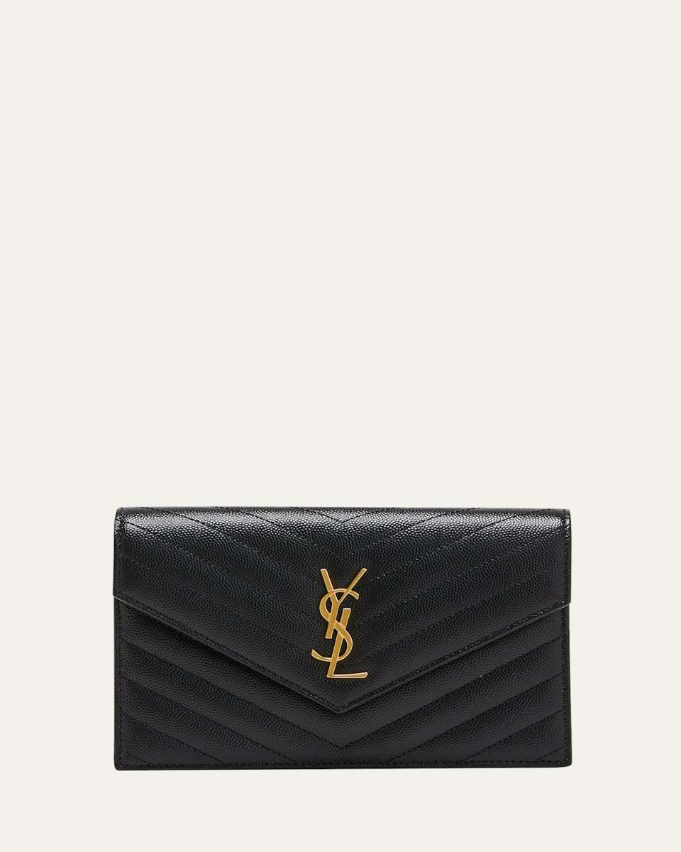 YSL Monogram Small Wallet on Chain in Grained Leather